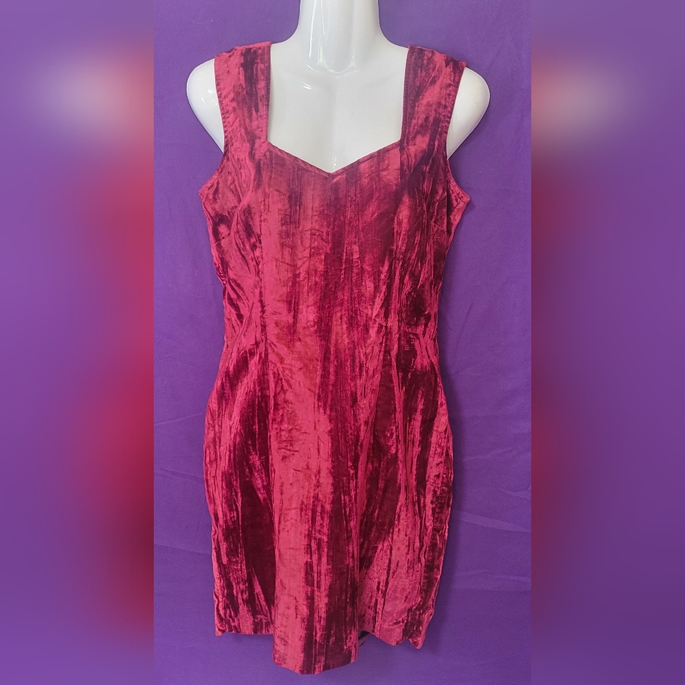 Up Front crushed red velvet vintage dress